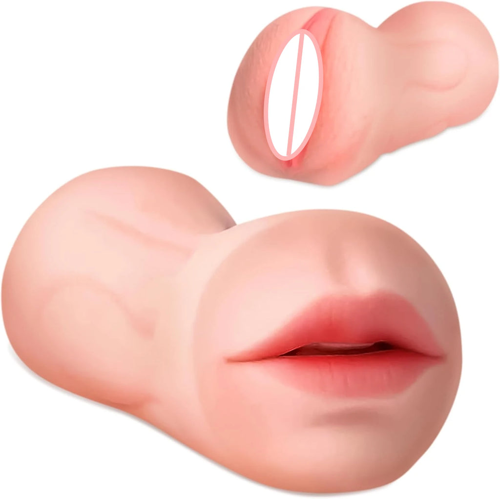 2 In 1 Male Oral Sexy Masturbator Deep Throat Vacuum Blowjob Cup Realistic Artificial Vagina Pussy Soft Silicone Sex Toy for Men