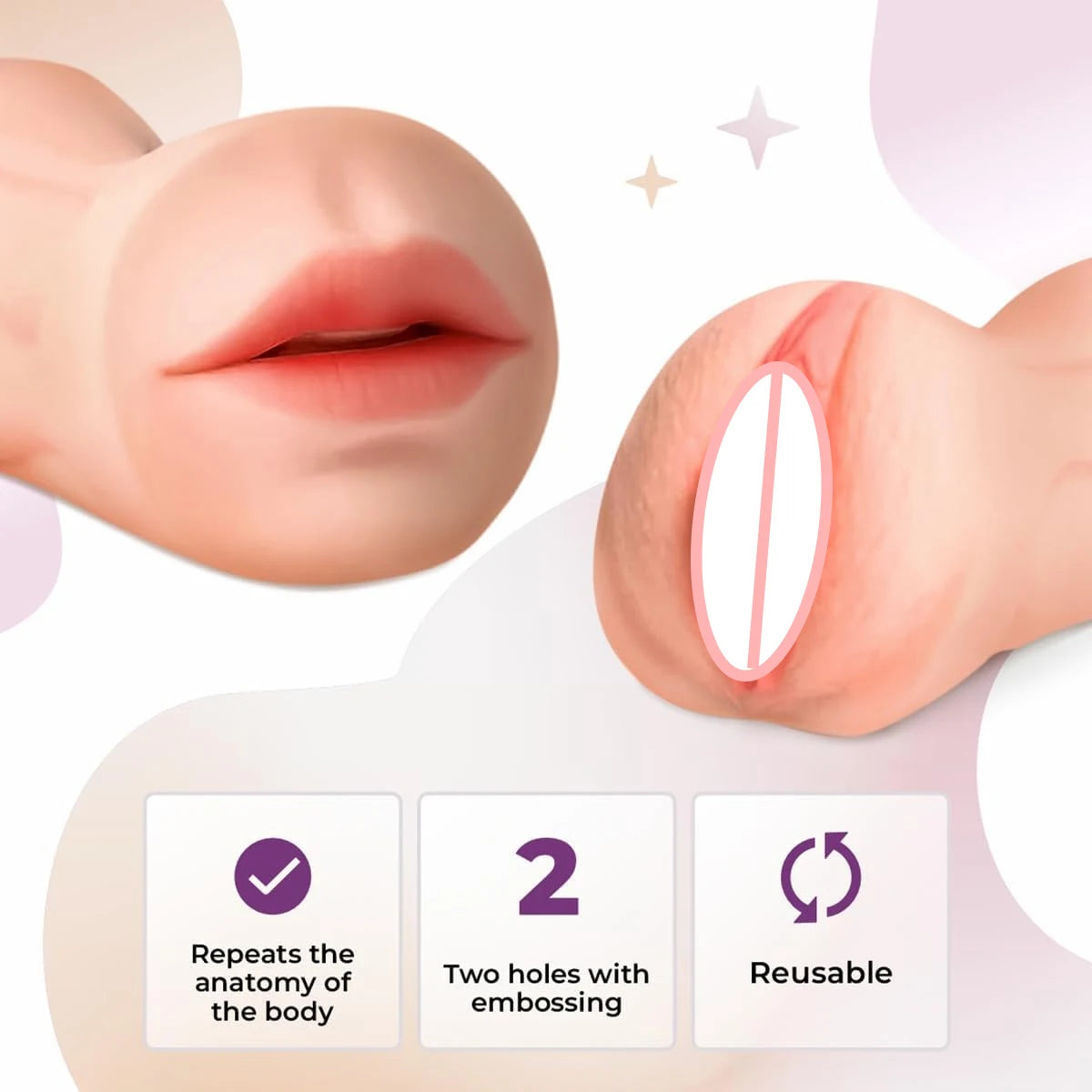 2 In 1 Male Oral Sexy Masturbator Deep Throat Vacuum Blowjob Cup Realistic Artificial Vagina Pussy Soft Silicone Sex Toy for Men