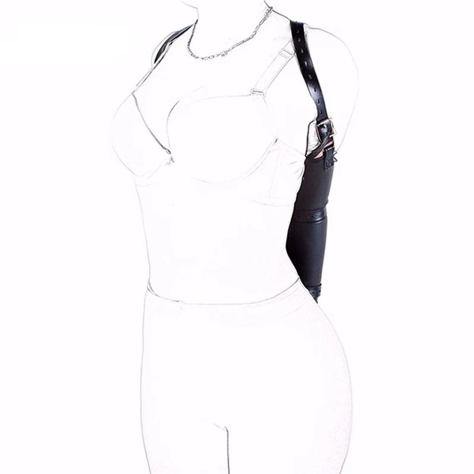BDSM Binding Arm Binder,Behind Back Straight Jacket,Leather Armbinder Bondage Slave Lockable Glove Handcuff With Shoulder Straps