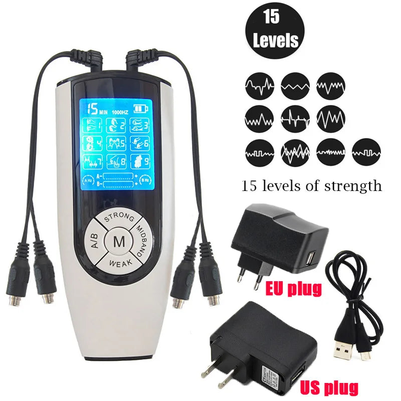 Bdsm Strong Electric Stimulation Massage Power Therapy Box Machine USB Charging Electro Shock Dual Output Host,Sex Medical Tools