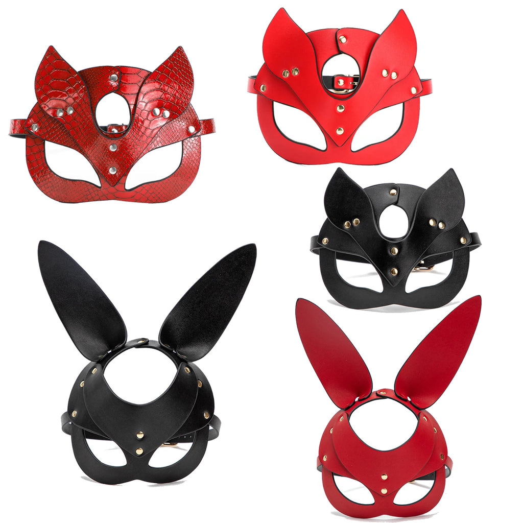 BDSM Mask Sex Toys For Women Bondage Restraints Leather Sexy Cosplay Rabbit Cat Ear Bunny Mask Masquerade Party Face Cosplay