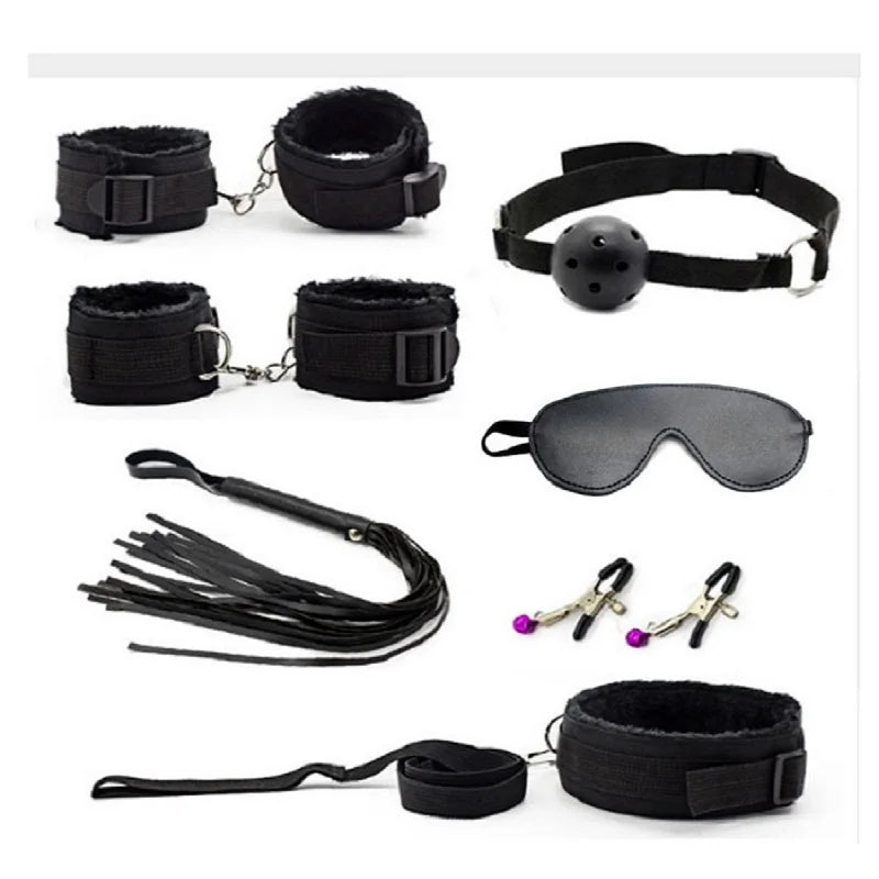 7 Pcs/set Sex Products Erotic Toys for Adults BDSM  Bondage Set Handcuffs Nipple Clamps Gag Whip Rope   For Couples