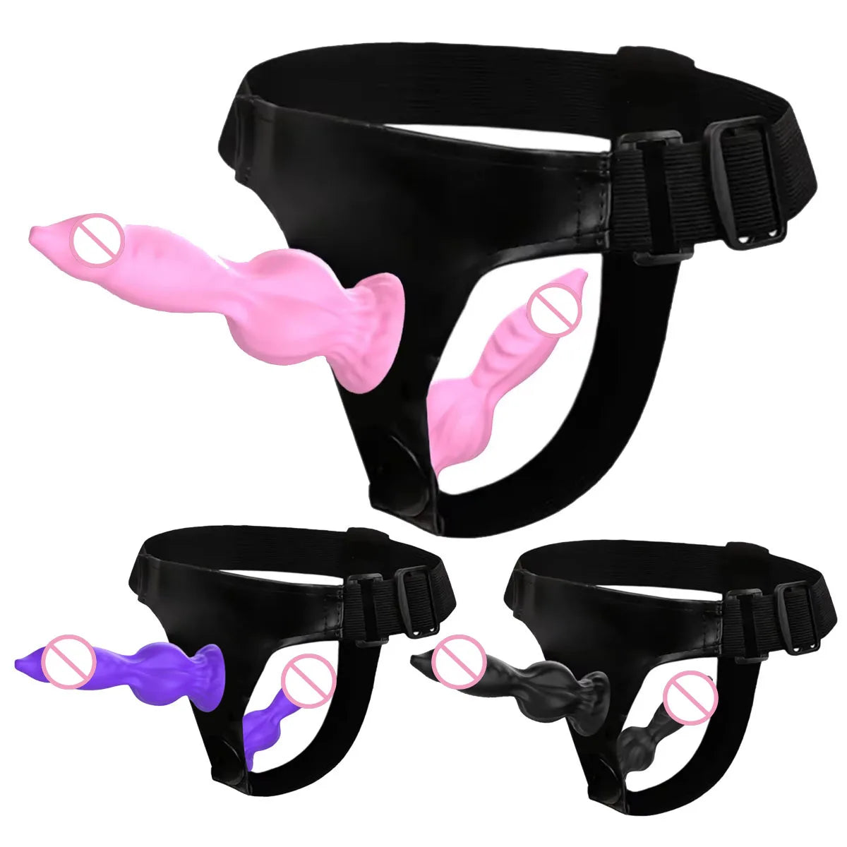 Adjustable Strap-On Harness with Double Dog's penis Attachment – Soft Silicone Strap On for Couples, Hands-Free Wearable Penetr