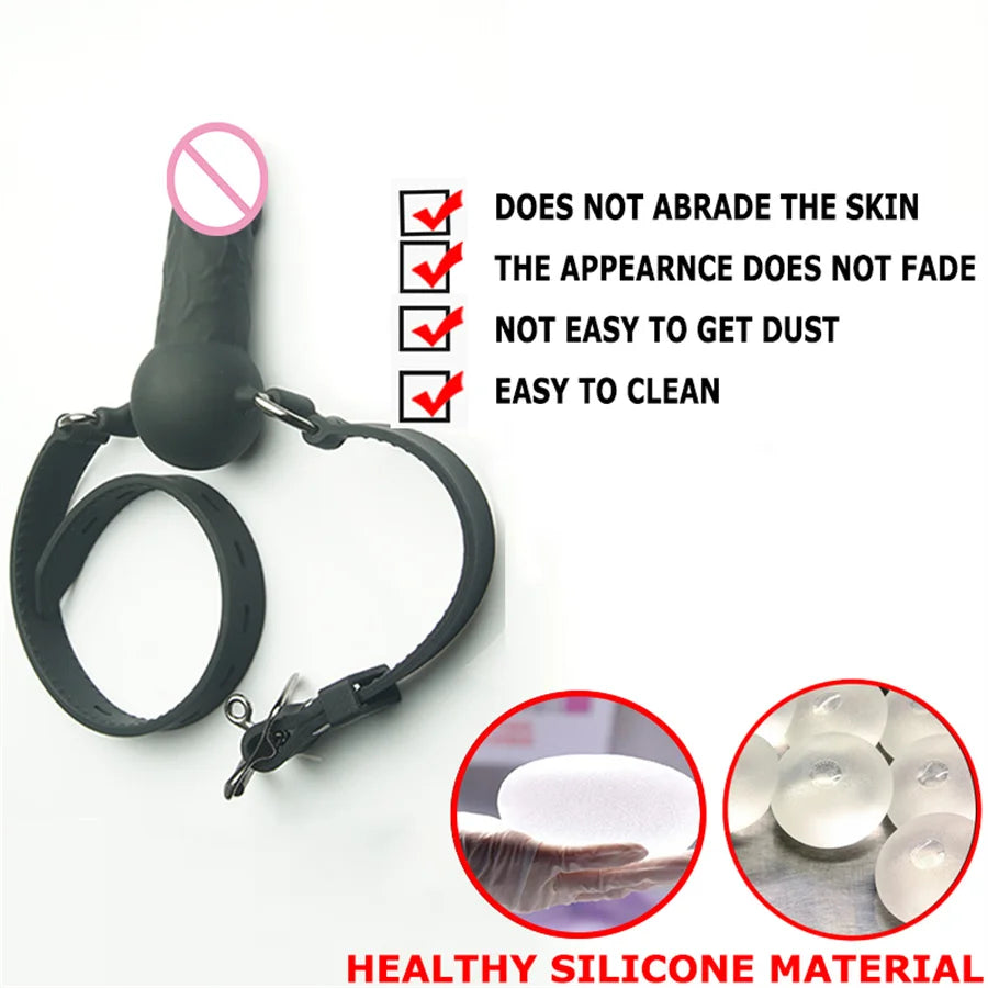 BDSM Bondage Dildo Fetish Double Ended Gagging Mouth Sex Toys For Couples Medcial Silicone Adult Game Open Mouth Oral Dildo Gag