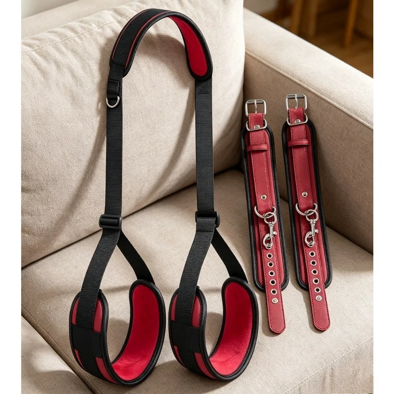 BDSM Binding Strap Set.Red Binding Strap.Adult Games. Split Leg Strap Neck Wrist SM Toy Accessories. Unisex. Adult Products 18+