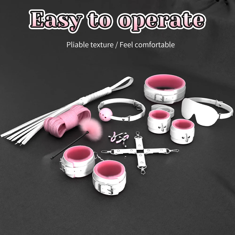 BDSM Adult Sex Toy Kits Sets for Sexy Games Bondage Mask Set Feather Handcuffs Ankle Cuff Restraints for Couple Sexual Aids 18+
