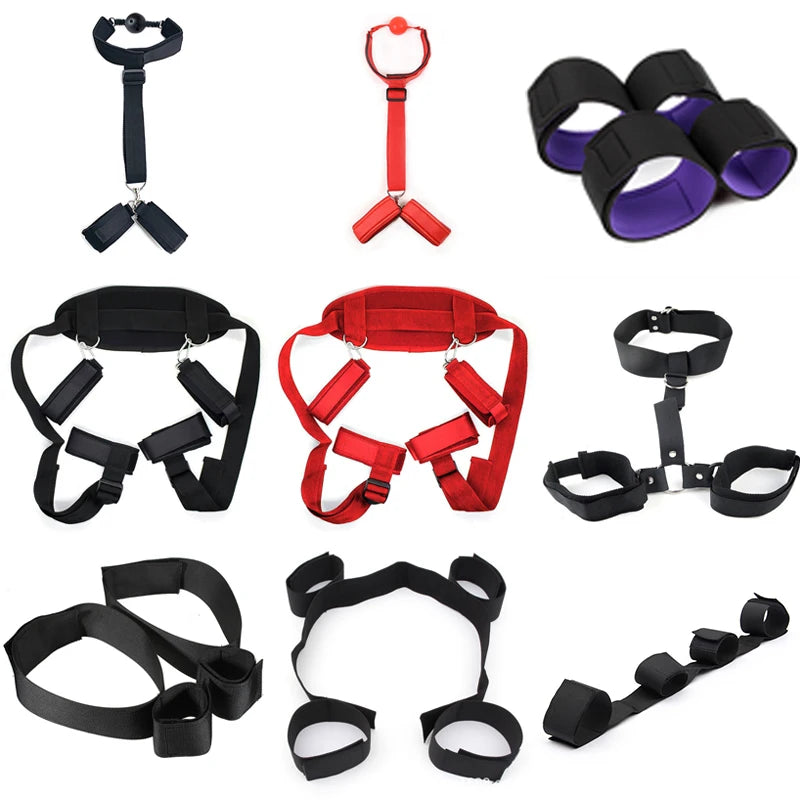 Bdsm Bondage Set Restraint Adult Game No Vibrator Handcuff Neck Collar Wrist Mouth Gag Strap Fetish Sex Toys For Woman Couples