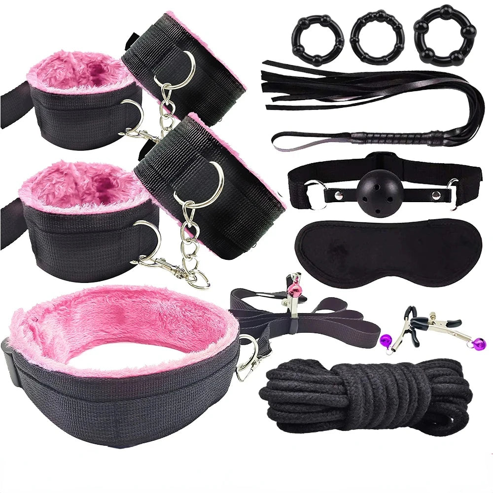 Sex Toys for Woman BDSM Sex Bondage Set Erotic Adults Toys Handcuffs Ankle Cuffs Collar Sex Toy Kit Adults Games Sex Products