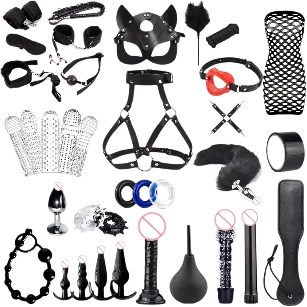 Sex Toys for Woman BDSM Sex Bondage Set Erotic Adults Toys Handcuffs Ankle Cuffs Collar Sex Toy Kit Adults Games Sex Products
