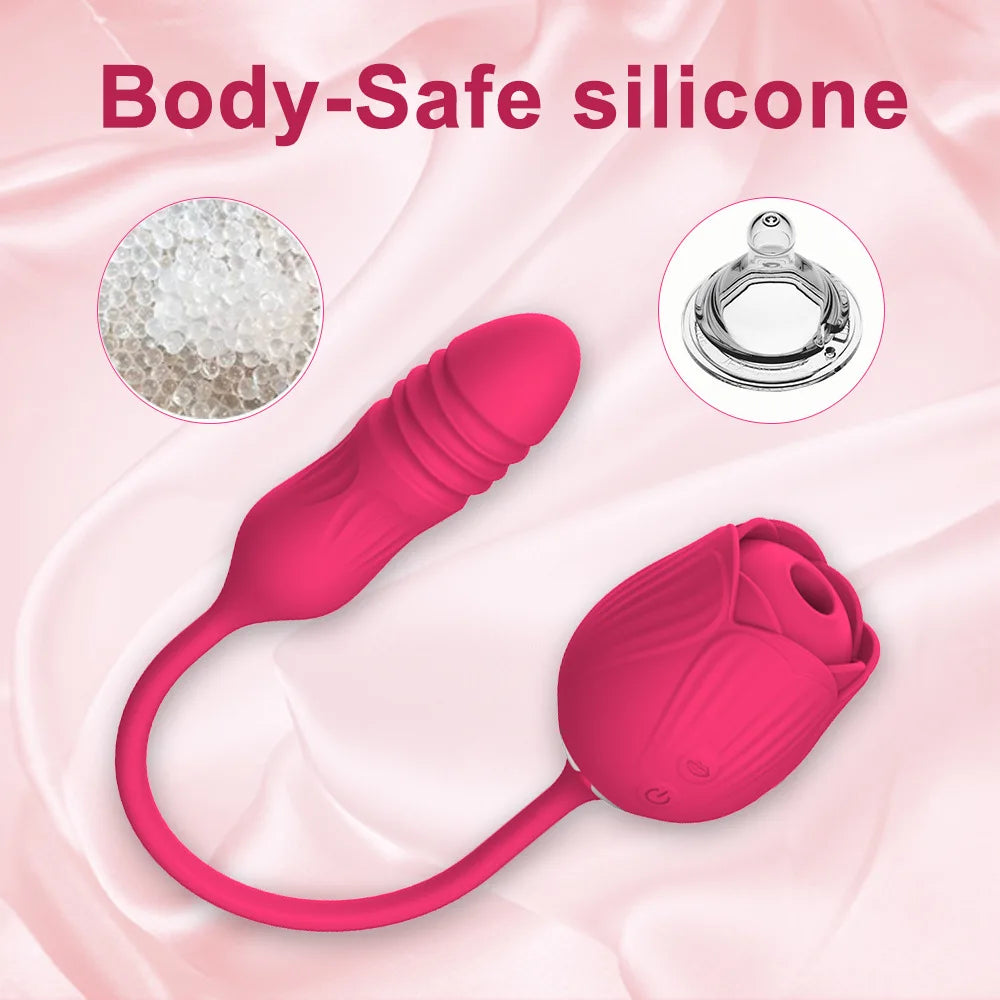 Rose Vibrator Toy for Women Clitoral Sucking Vibrator G-spot Thrusting Dildo Clit Nipple Sucker Vibrater Female Couple Sex Toys