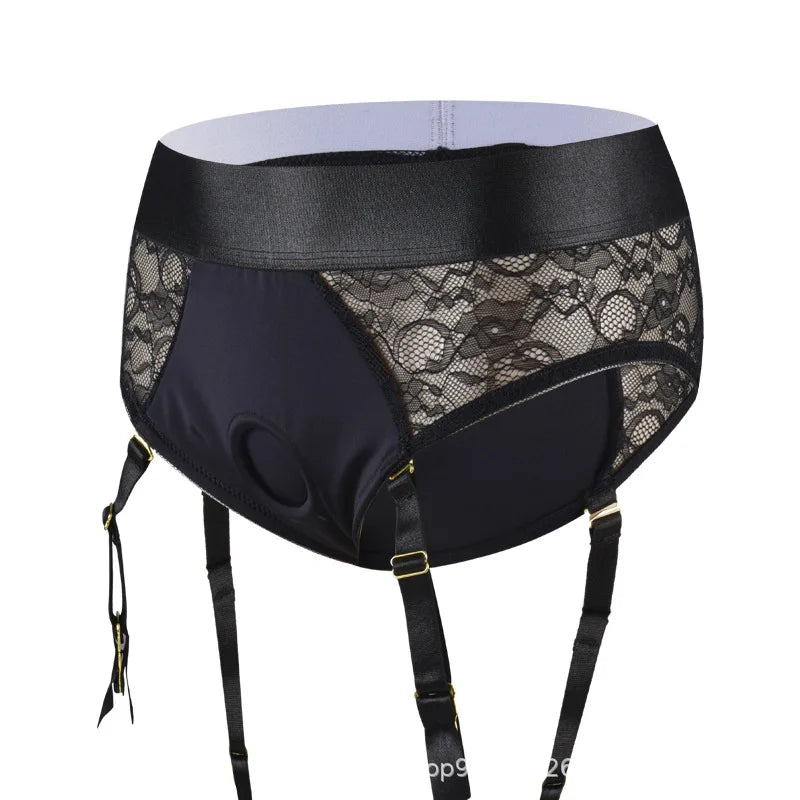 Strap on Harness Underwear Garter Belt Briefs Lace open-crotch Panties for Couple Lesbian