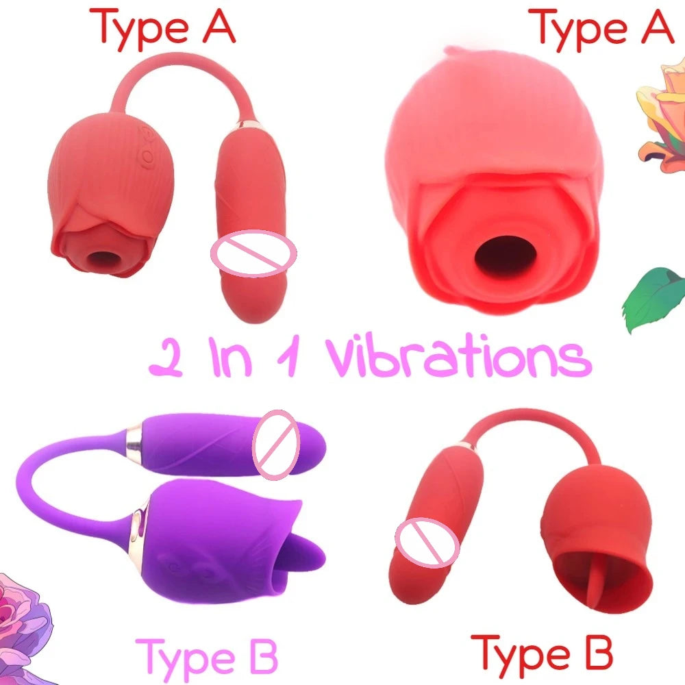 Sex Toy For Female Clitoral Nipple Stimulator Massager Thrusting Dildo Women Adult Sex Products 2 in 1 Rose-Licking Vibrator