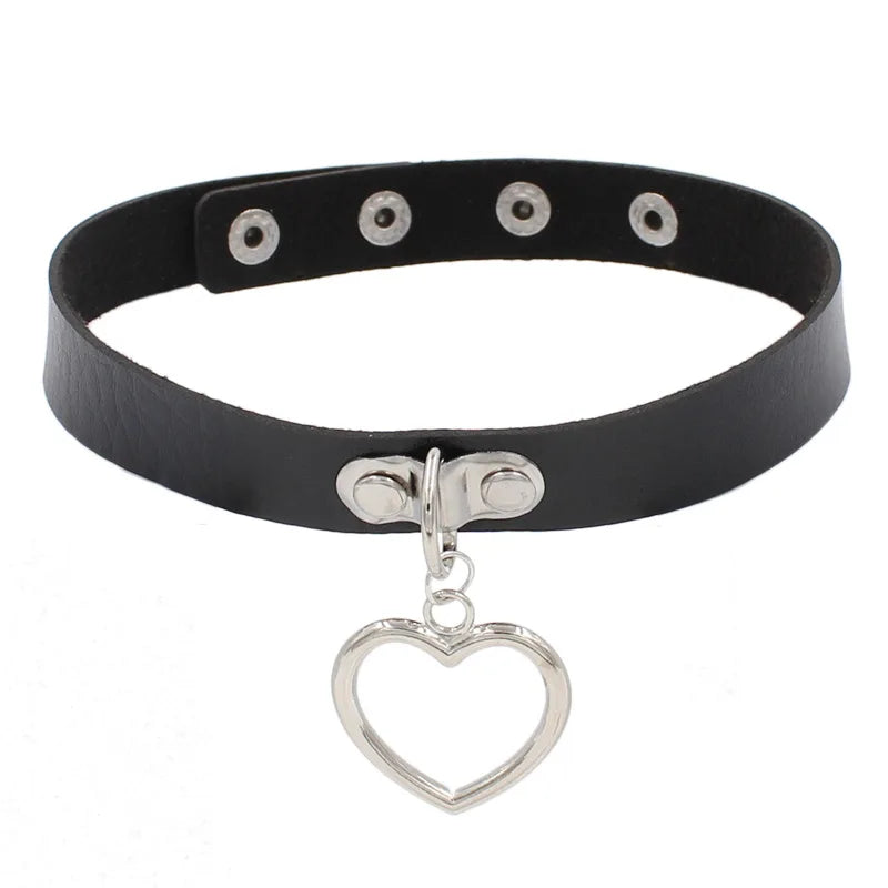Heart Pendant Necklace Jewelry Punk Bdsm Slave Gothic Goth Choker for Woman