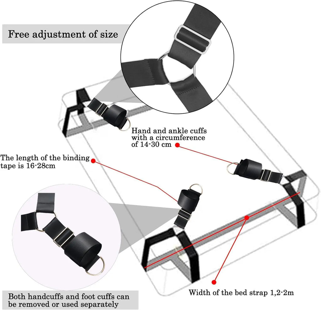 BDSM Bed Restraint Kit  Sex Bondage Adult Toys for Couples with Handcuffs Wide Strap, Adjustable Length  Quick Installation