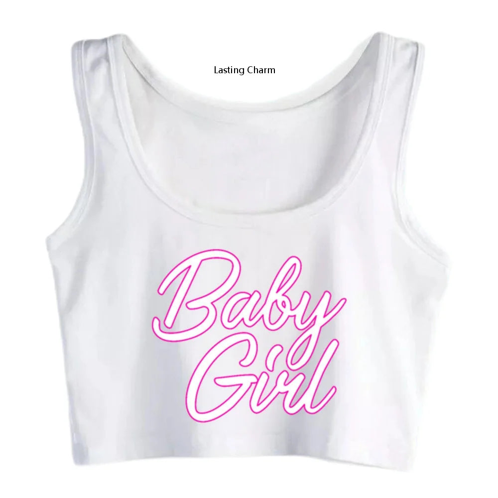 Baby Girl Graphic Babygirl Kinky Adult Bdsm Inscriptions Sleeveless Crop Top