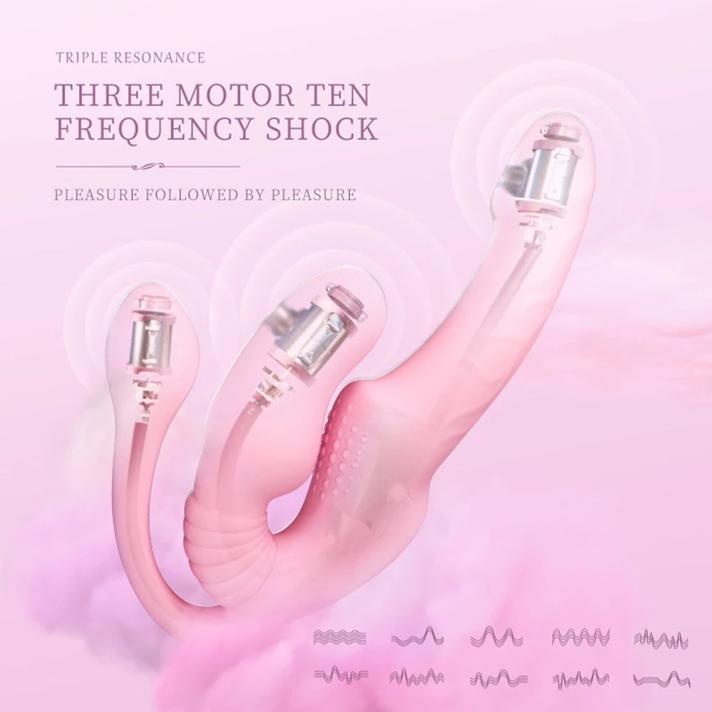 Strapless 3-in-1 Vibrating Toy for Couples G-Spot Climax Clitoris Stimulate Anal Plug Strap-on Dildo Massager Lesbian Sex Toys