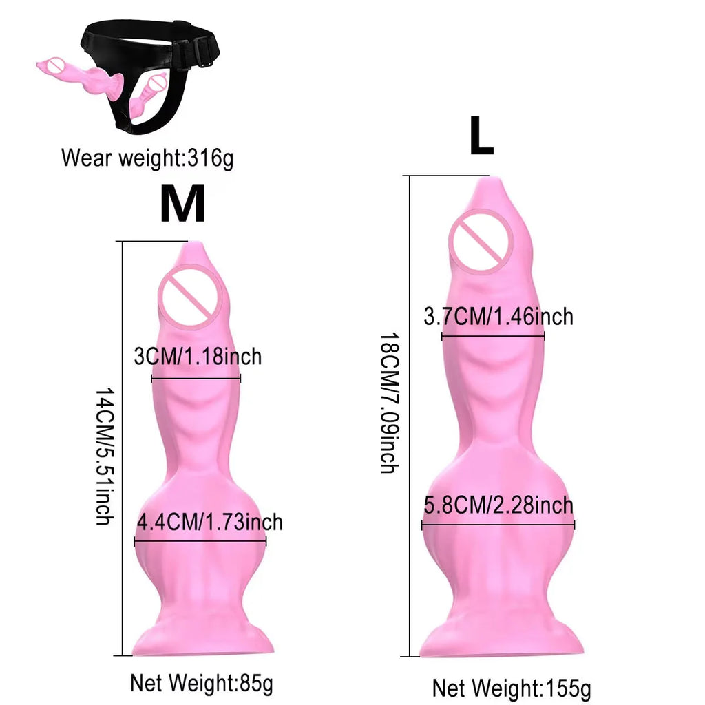 Adjustable Strap-On Harness with Double Dog's penis Attachment – Soft Silicone Strap On for Couples, Hands-Free Wearable Penetr