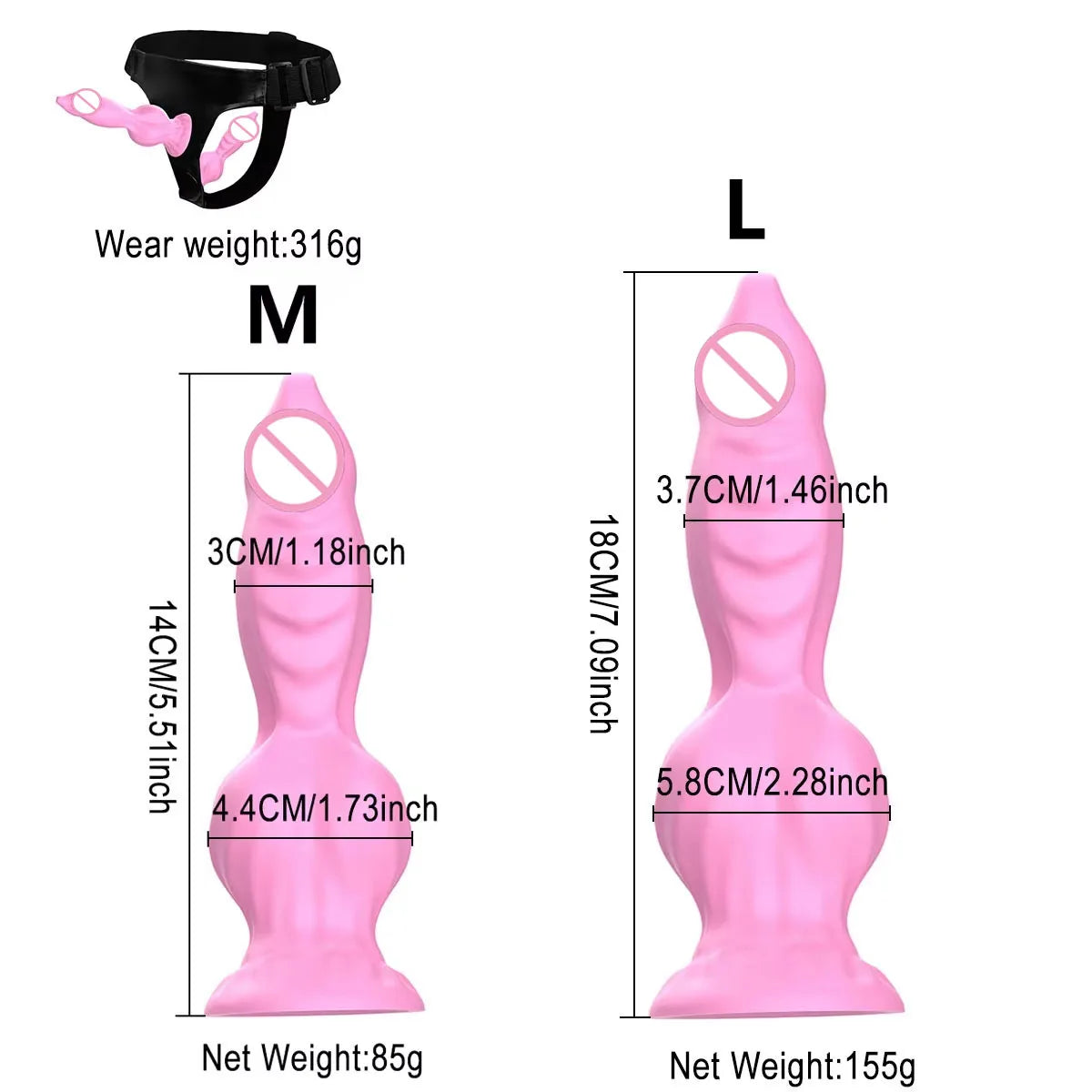 Adjustable Strap-On Harness with Double Dog's penis Attachment – Soft Silicone Strap On for Couples, Hands-Free Wearable Penetr