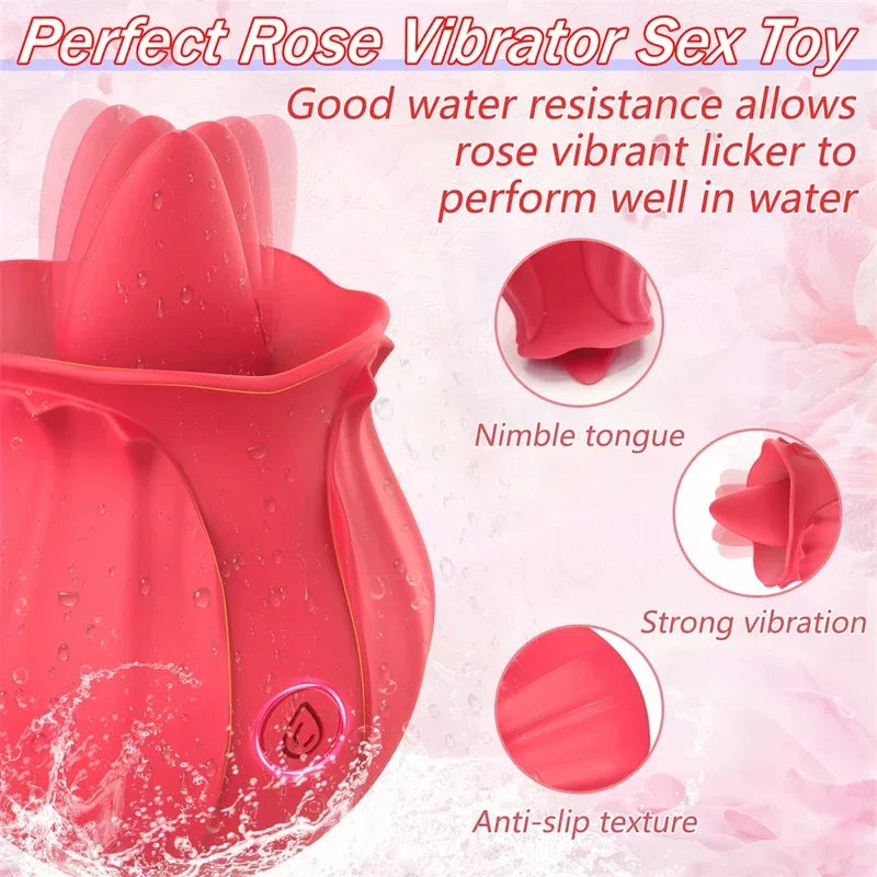 Rose Vibrator Toy G-Spot Clit Stimulator Nipple Massager Tongue Licking Masturbator for Adult Women Sex Toy