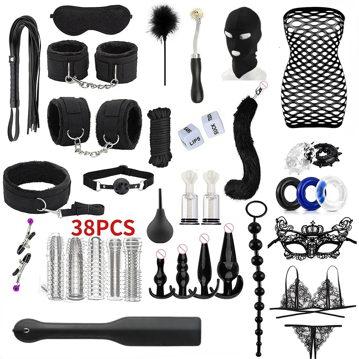 BDSM Set: Adjustable nylon hand and foot restraint straps + black eye mask + soft feather sapping, sensory restraint equipment