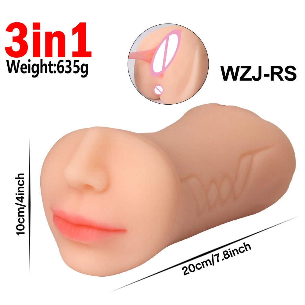 3 IN 1 Sex Toys Masturbation For Men Deep Throat Artificial Real Pussy Oral Male MasturbatorBlowjob Realistic Rubber Vagina