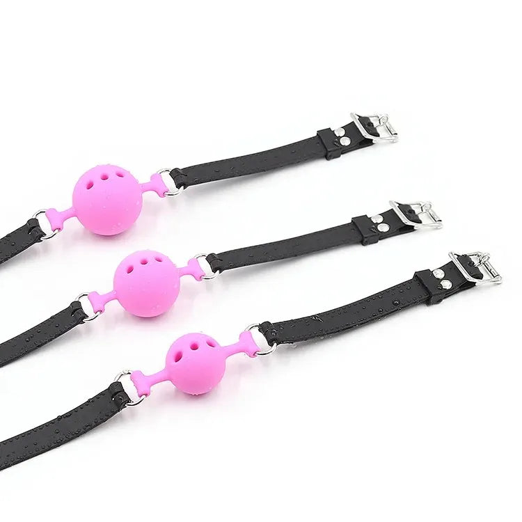 BDSM Silicone Gag Ball, Breathable Hollow Design with Adjustable Strap, Small Medium Large Size for Beginner Training