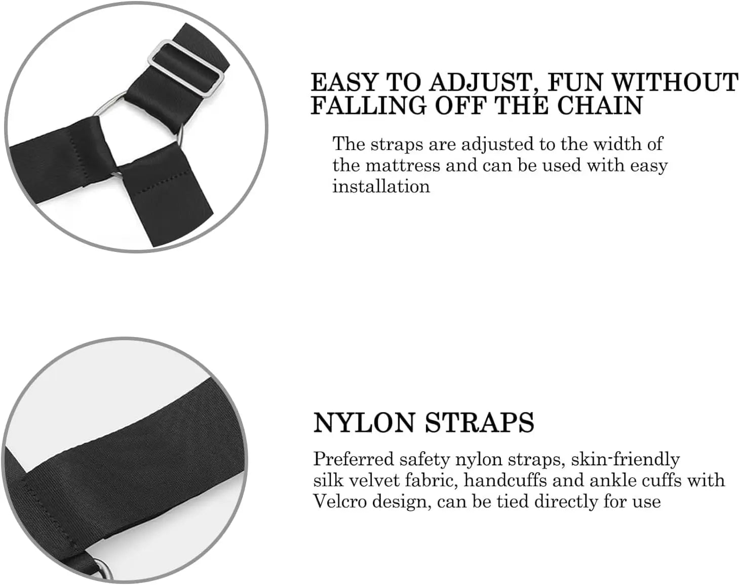 BDSM Bed Restraint Kit  Sex Bondage Adult Toys for Couples with Handcuffs Wide Strap, Adjustable Length  Quick Installation