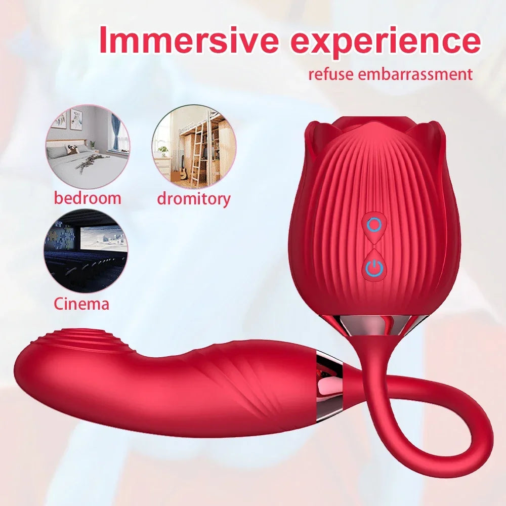 Rose Toy Sucking Vibrator Stimulator for Women with 10 Sucker Thrusting Dildo G Spot Vibrators Adult  Toys for Woman Man Couples