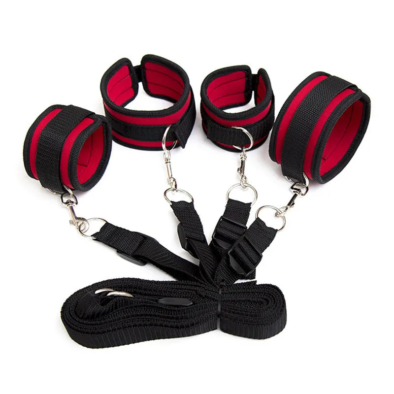 BDSM Restraint Set Bondage Handcuffs & Ankle Fetish Cuffs Slave On The Bed Open Leg Flirt Sex Toys For Women Couples Erotic Shop