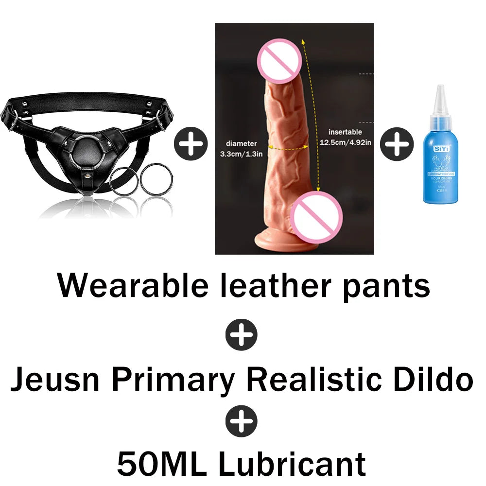 Strap On Dildo Harness Sex for BDSM, High-quality Wearable Leather Pants Men Pegging Dildo, Adjustable Belt Multiple Sizes Rings