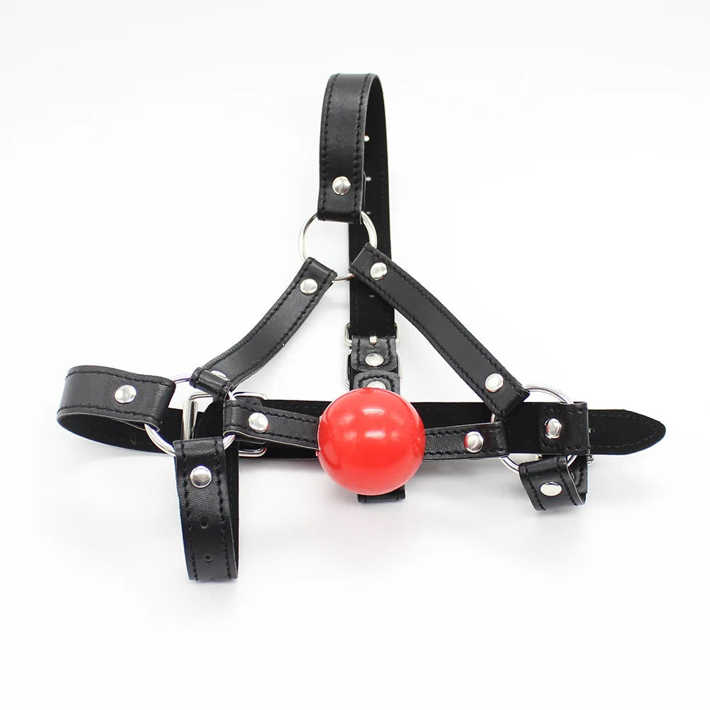 Exotic Accessories - Sex Flirting Mouth Gag Toy for Couples, Adult Erotic SM Leather Harness with Dribbling Soft Ball Mouth Plug