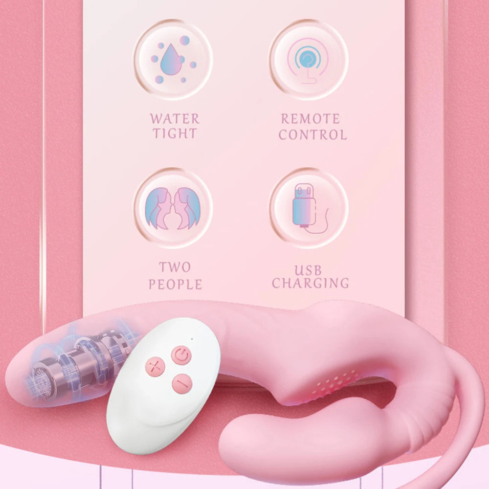 Strapless 3-in-1 Vibrating Toy for Couples G-Spot Climax Clitoris Stimulate Anal Plug Strap-on Dildo Massager Lesbian Sex Toys