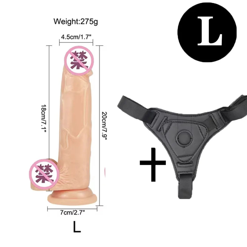Adjustable Strap On Harness with Realistic Suction Cup Dildo, Pegging Strap-on Panties Set for Women Men Couples, Multiple Sizes
