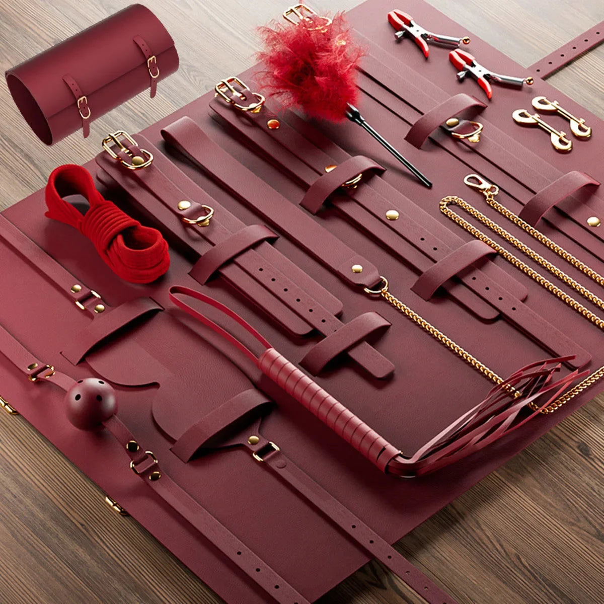 Sexy BDSM exotic toys, leather plush sexy binding and binding bag set, jokes, whips, butt plugs, female toys, nipple clips, porn