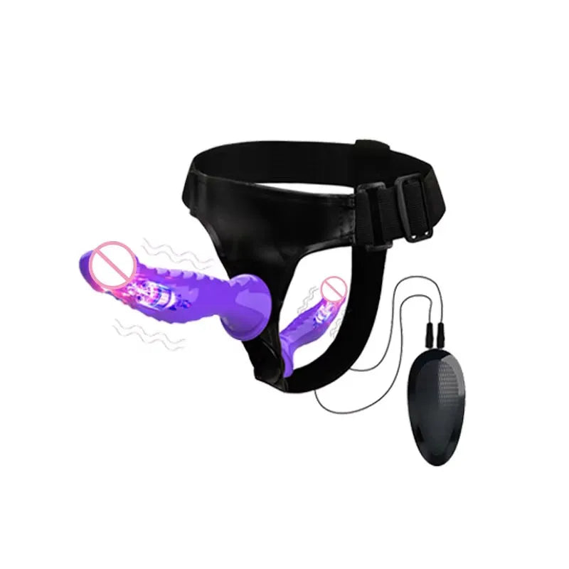 Vibrating Strap-On Harness with Remote Control – Adjustable, Silicone Dildo, Adult Toy for Couples, Pink
