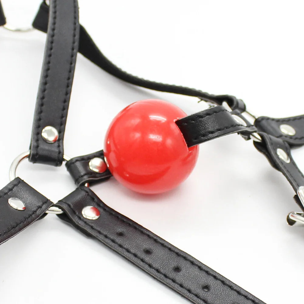 Exotic Accessories - Sex Flirting Mouth Gag Toy for Couples, Adult Erotic SM Leather Harness with Dribbling Soft Ball Mouth Plug