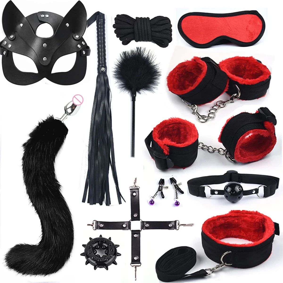 Sex Toys for Woman BDSM Sex Bondage Set Erotic Adults Toys Handcuffs Ankle Cuffs Collar Sex Toy Kit Adults Games Sex Products