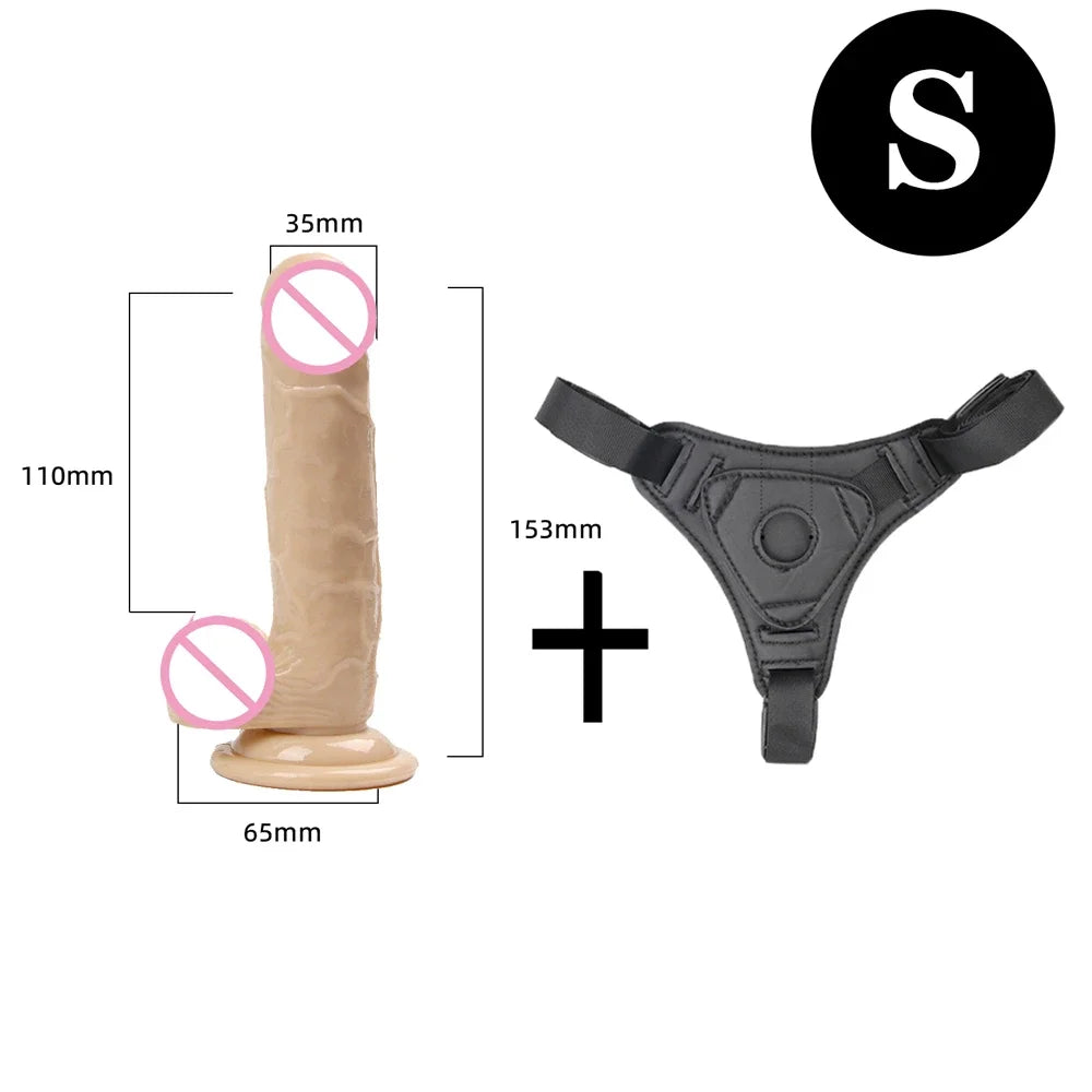 Adjustable Strap On Harness with Realistic Suction Cup Dildo, Pegging Strap-on Panties Set for Women Men Couples, Multiple Sizes