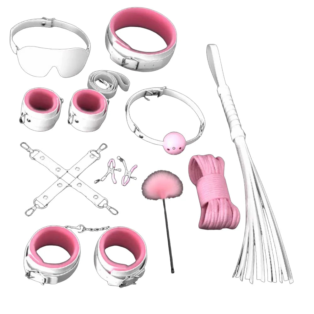 BDSM Adult Sex Toy Kits Sets for Sexy Games Bondage Mask Set Feather Handcuffs Ankle Cuff Restraints for Couple Sexual Aids 18+