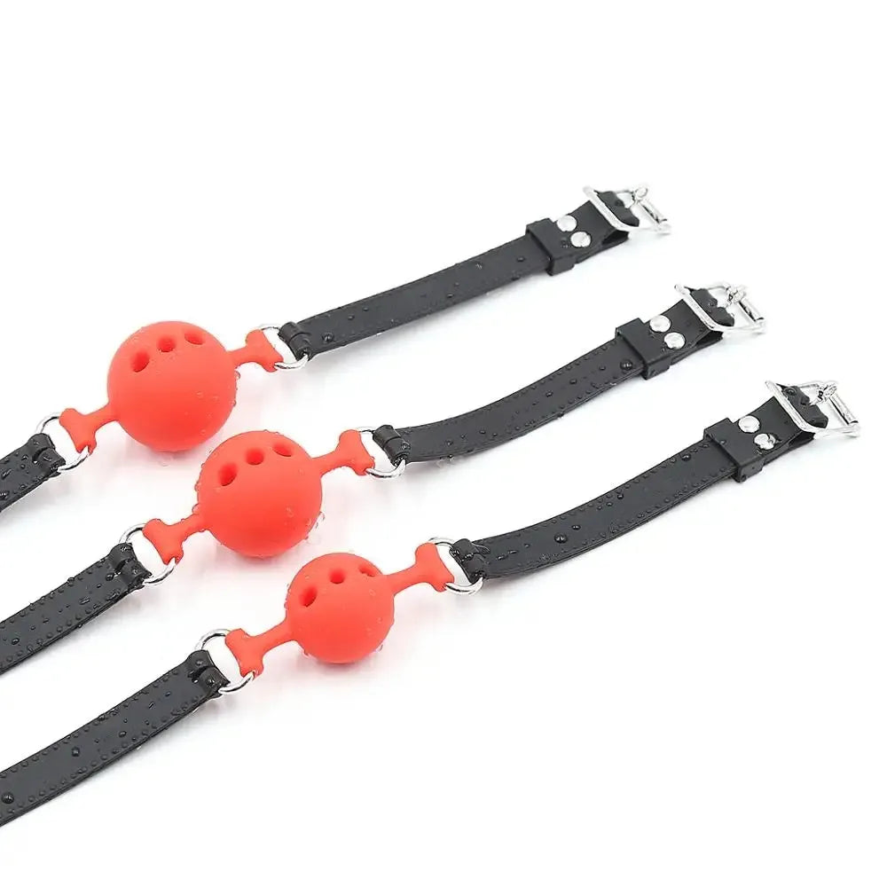 BDSM Silicone Gag Ball, Breathable Hollow Design with Adjustable Strap, Small Medium Large Size for Beginner Training