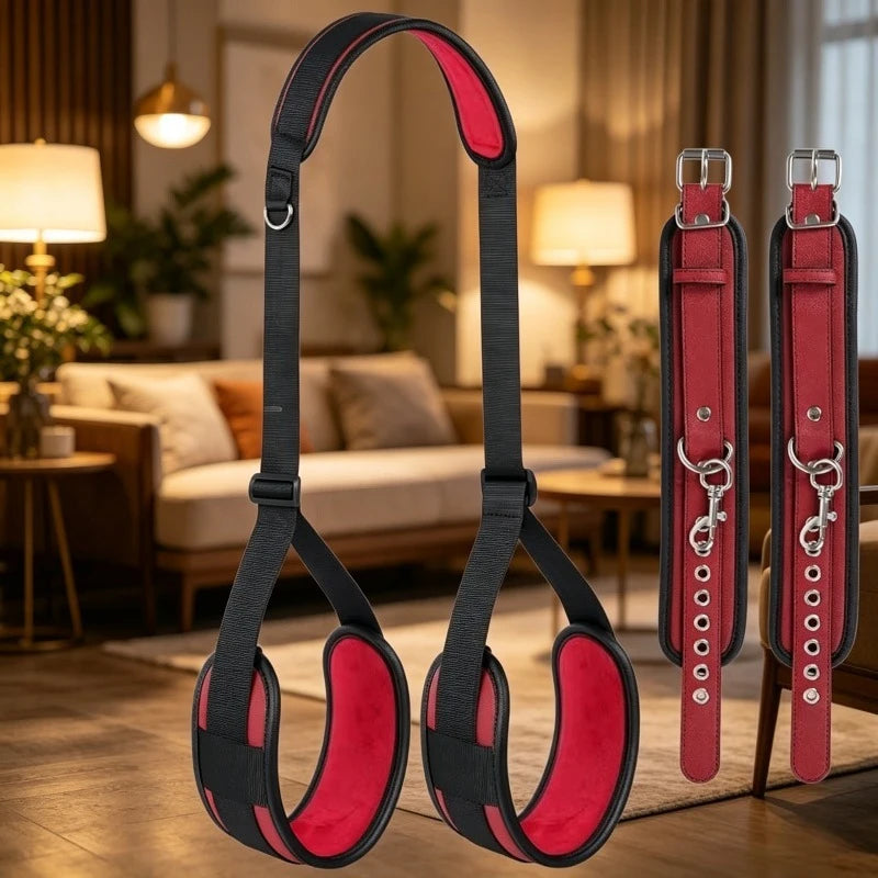 BDSM Binding Strap Set.Red Binding Strap.Adult Games. Split Leg Strap Neck Wrist SM Toy Accessories. Unisex. Adult Products 18+