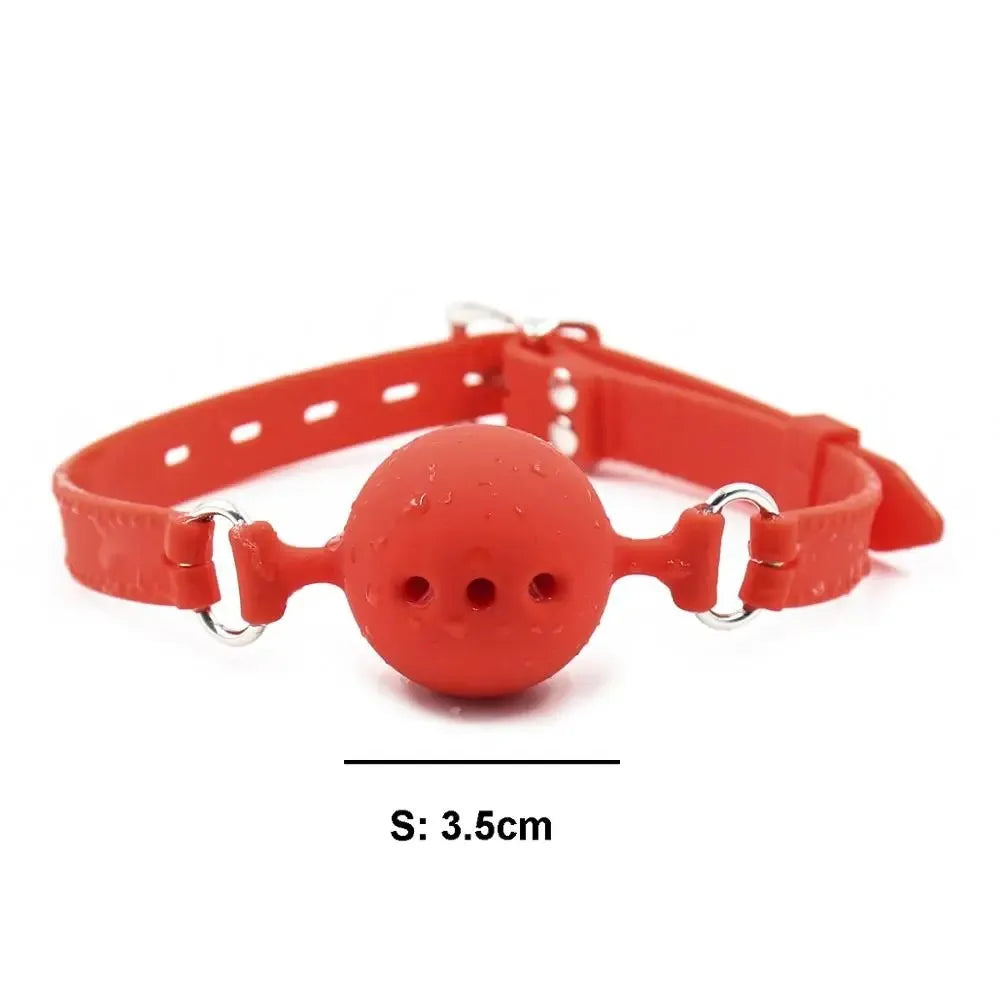 BDSM Silicone Gag Ball, Breathable Hollow Design with Adjustable Strap, Small Medium Large Size for Beginner Training
