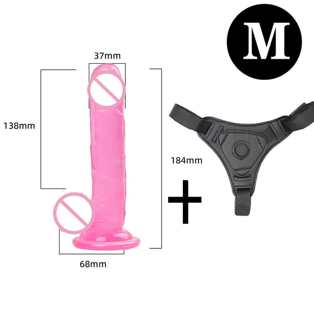 Adjustable Strap On Harness with Realistic Suction Cup Dildo, Pegging Strap-on Panties Set for Women Men Couples, Multiple Sizes