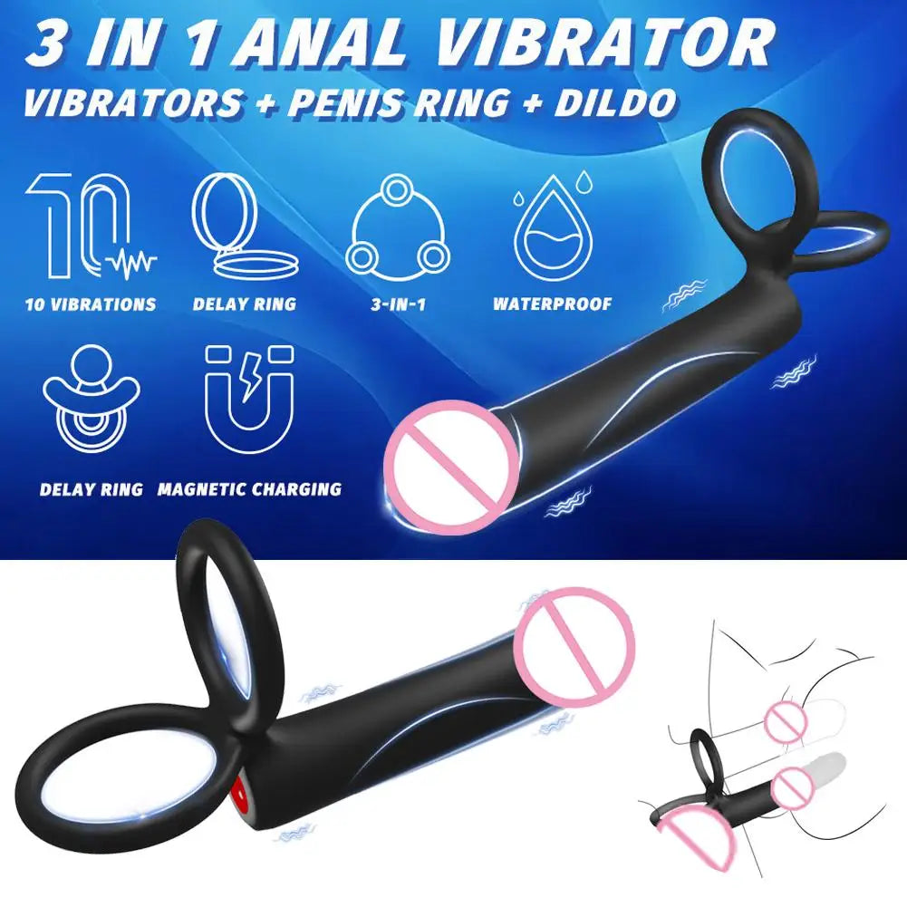Male Woman Double Penetration Dildo Penis Vibrator Anal Plug Butt Plug Sex Ring G Spot Massager For Couples Adults Sex Toys 18+