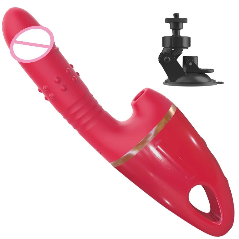 Female Clitoris Anal Thrust Sucking 2 in 1 Dildo Vibrator G-spot Massage Penetration Suction Disk Adult Sex Toys