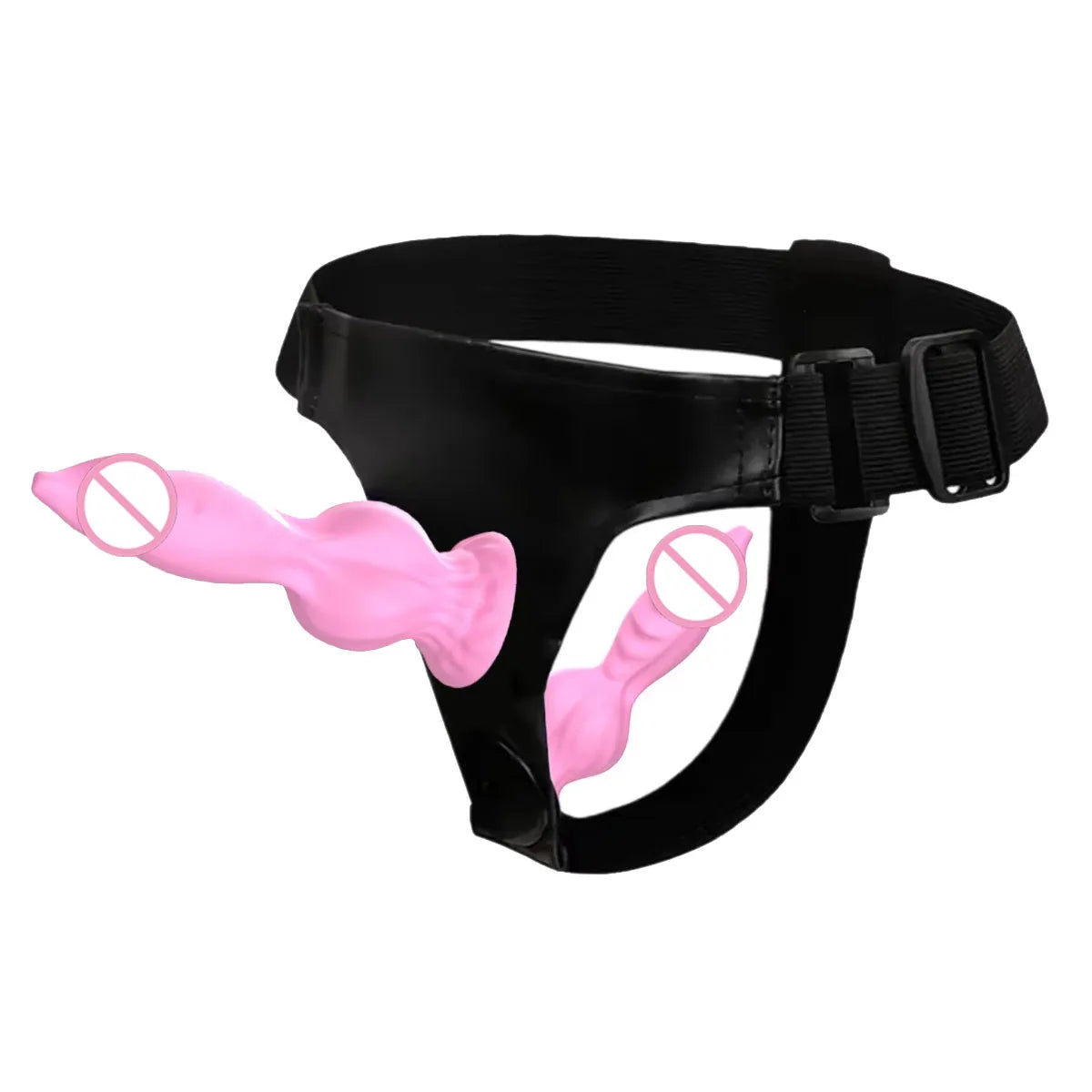 Adjustable Strap-On Harness with Double Dog's penis Attachment – Soft Silicone Strap On for Couples, Hands-Free Wearable Penetr