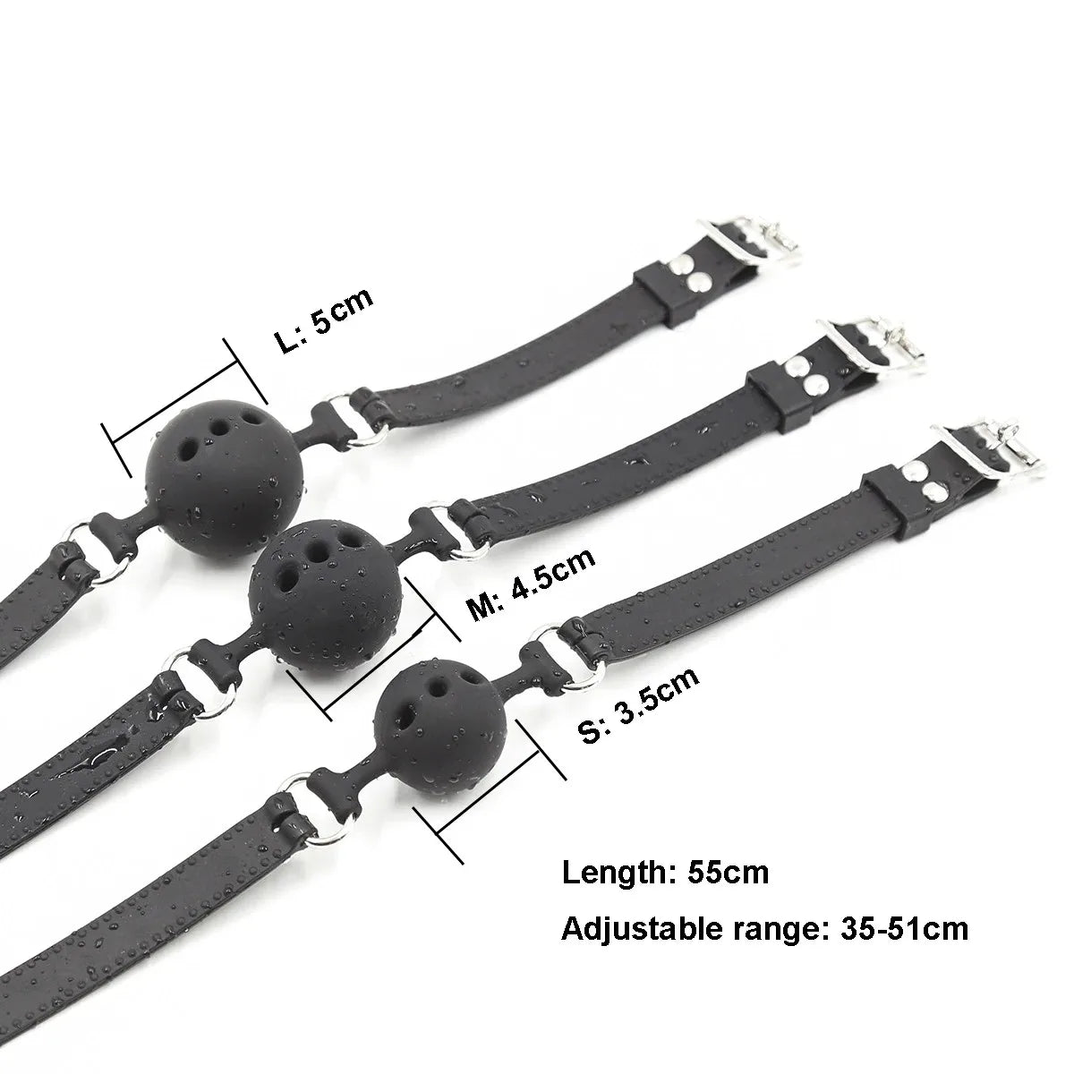 BDSM Silicone Gag Ball, Breathable Hollow Design with Adjustable Strap, Small Medium Large Size for Beginner Training