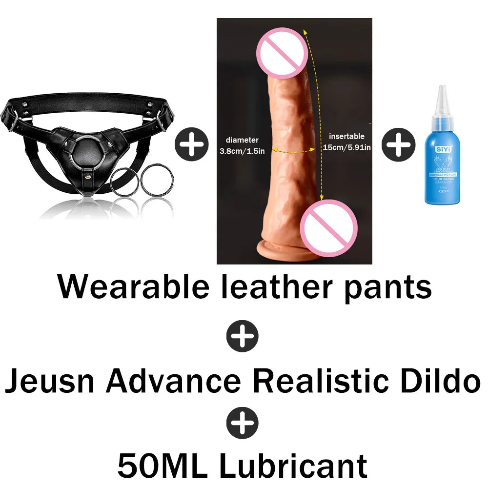 Strap On Dildo Harness Sex for BDSM, High-quality Wearable Leather Pants Men Pegging Dildo, Adjustable Belt Multiple Sizes Rings