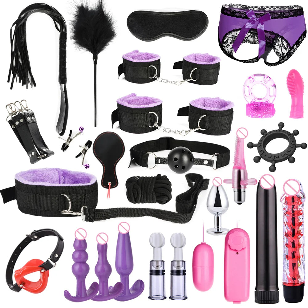 Sex Toys for Woman BDSM Sex Bondage Set Erotic Adults Toys Handcuffs Ankle Cuffs Collar Sex Toy Kit Adults Games Sex Products