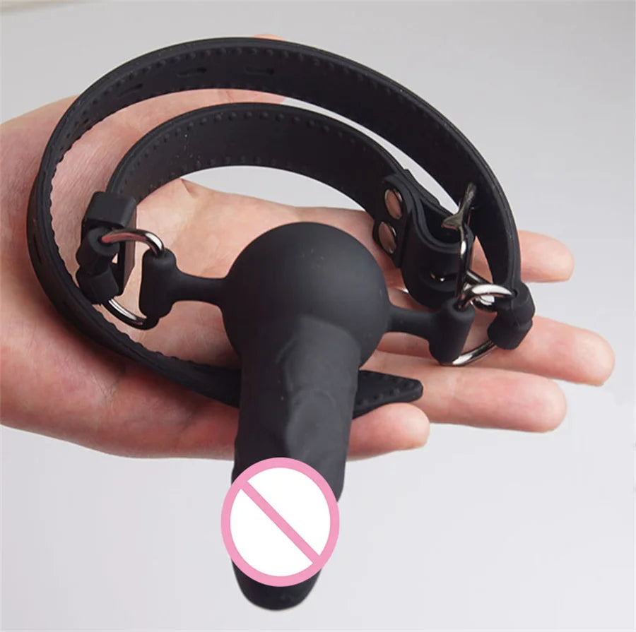 BDSM Bondage Dildo Fetish Double Ended Gagging Mouth Sex Toys For Couples Medcial Silicone Adult Game Open Mouth Oral Dildo Gag